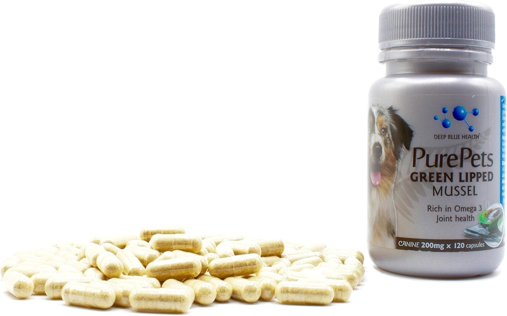 PureAets Capsules de moules vertes de Nouvelle-Zélande pour les chiens et les chats - 200mg x 120 Capsules - pour le soutien de la hanche et des articulations - 100% Arthrite Naturelle Douleur Relief - Mobility Supplément Gestion de l'inflammation