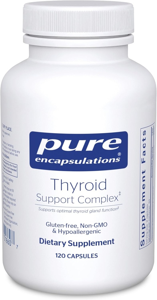 Encapsulations pures Complexe de soutien thyroïde - soutient la santé thyroïde* - Infusion antioxydante - avec Ashwagandha & Iodine - Non-OGM & Végétarien - 120 capsules