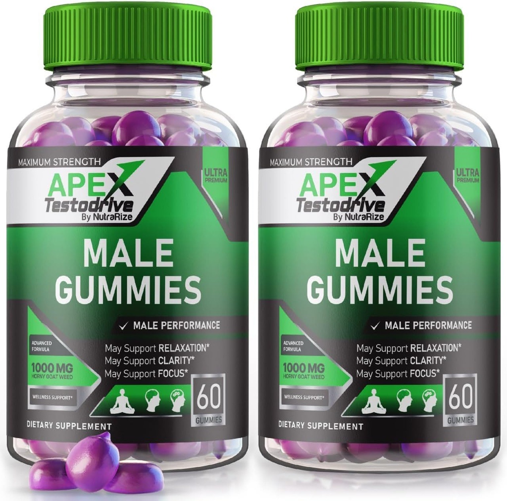 (2 Pack) Apex Testodrive, Supplément alimentaire Apex Testodrive pour les hommes, Apex Testodrive a gagné une formule tout naturel pour le bien-être global et les performances de pointe, Apex Testo Drive Gomitas Review (120 Gummies)