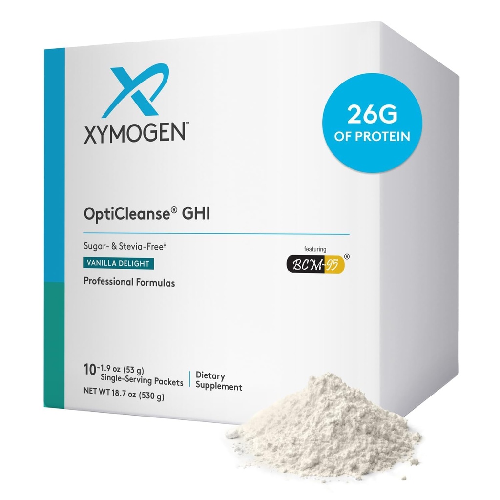 XYMOGEN OptiCleanse GHI - Poudre de protéines pour la santé digestive - Soutien du foie et de l'immunité - Vitamines B et protéines végétales - Sans gluten - Vanilla Delight Flavor - 10 portions
