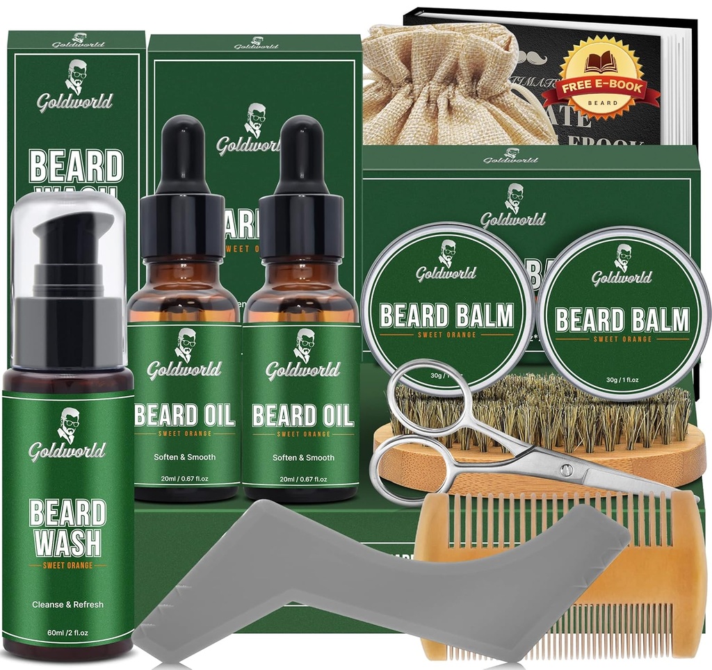 Beard Kit,Beard Grooming Kit w/2 Pack Beard Oil&2 Pack Beard Balm,Christmas Stocking Stuffers Gifts for Men Him Husband Dad Boyfriend,Shaving Kit w/Beard Wash Comb Brush