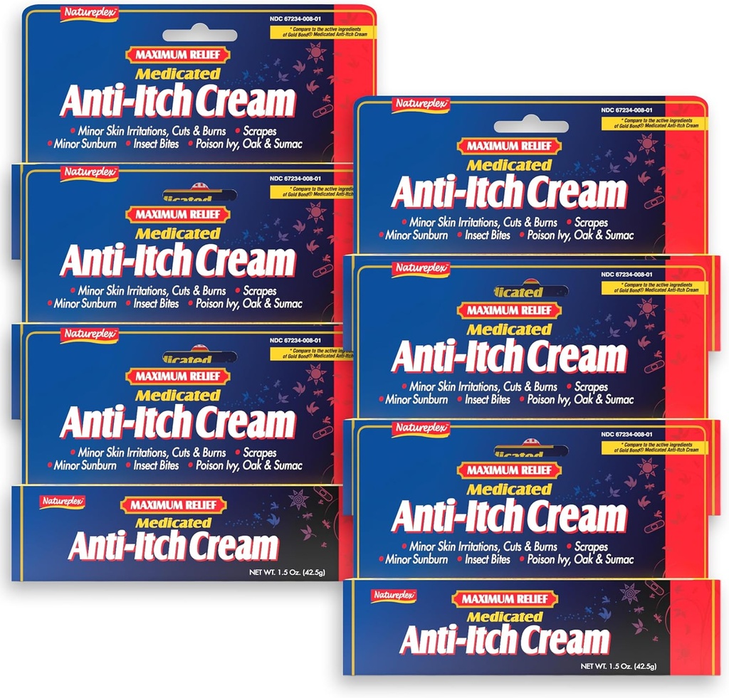 Natureplex Allégement maximal Crème anti-Itch 1,5 oz (6 packs) – Relief rapide pour les crachats, les abats, les coups de soleil, les coupures, les brûlures, l'empoisonnement et plus – Refroidissement du menthol et du pramoxine – Fabriqué aux États-Unis