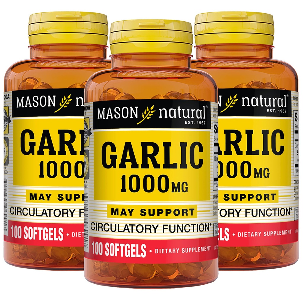 MASON NATURAL Huile d'ail 1000 mg, 300, jour d'approvisionnement Softgels, soutient la fonction circulaire normale, 3 Pack