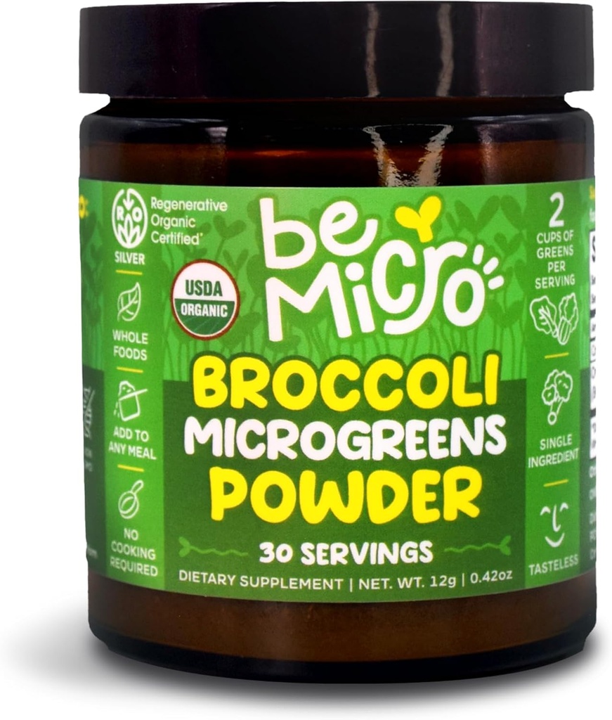 Whole Food Broccoli Microgreen Powder - US Grown, Small Batch, Nutritional Booster - Nrf Activation - 30 Servings / 12g