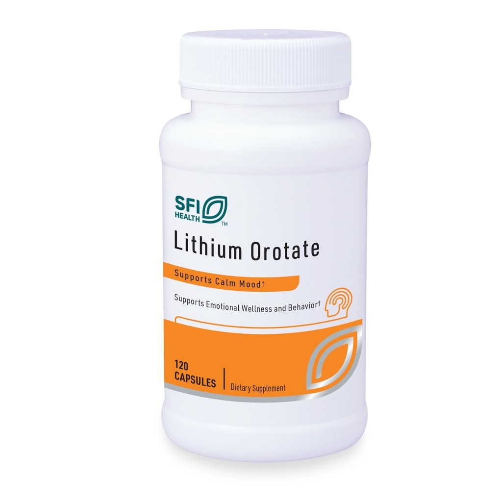 Klaire Labs SFI Health Lithium Orotate 4,8 mg - Peut aider à équilibrer l'humeur - Biodisponible Lithium Orotate Supplement - Trace Minerals Promouvoir le focus, la mémoire, le soutien cognitif et l'humeur (120 capsules)