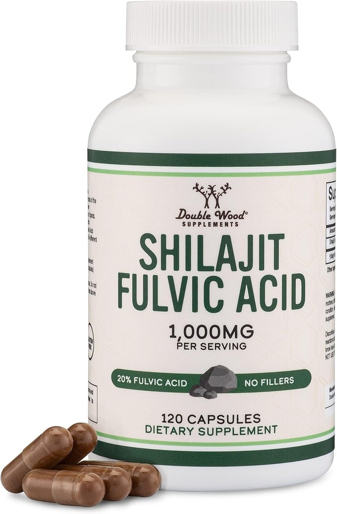Shilajit Pure Himalayan Capsules (20% supplément d'acide fulvic) 1000mg d'extrait de Shilajit authentique par portion, 120 Compte (haut dans les minéraux traces, pas de remplissage) par Double Wood