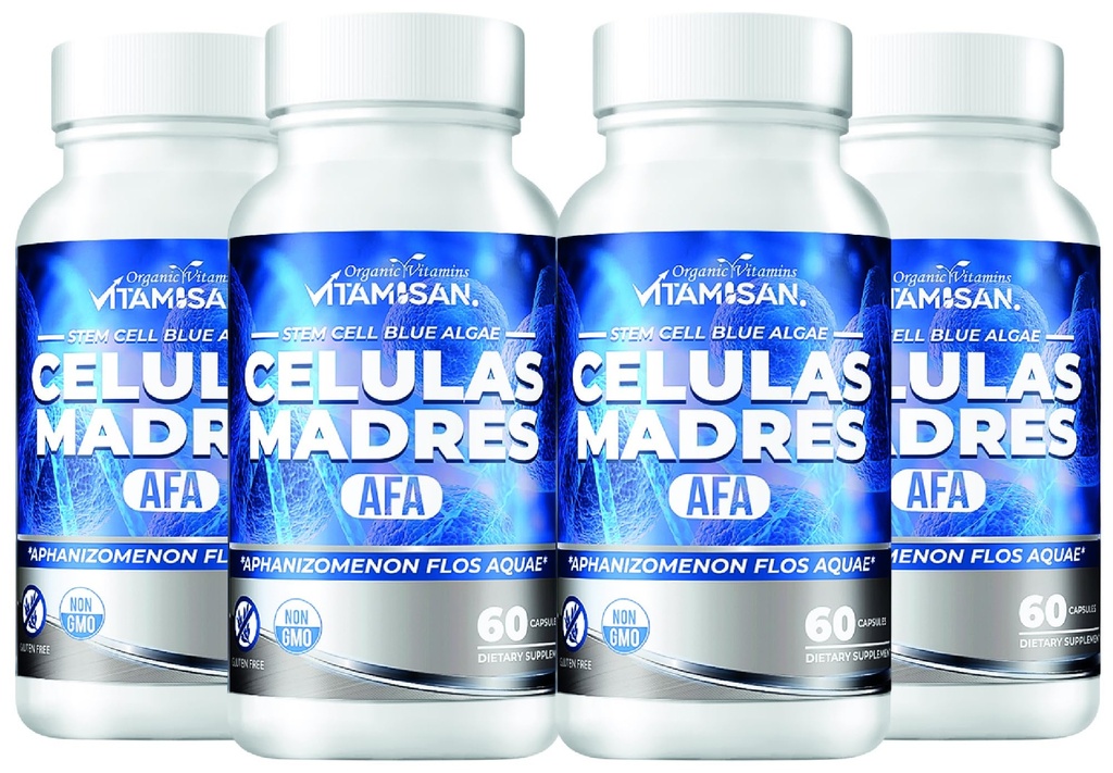 VITAMISAN 4 Celulas Madres Stemcells Celula AFA Blue Green Algae - Aphanizomenon Flos-aquae -Anti-Aging 240 Capsules new no GMO