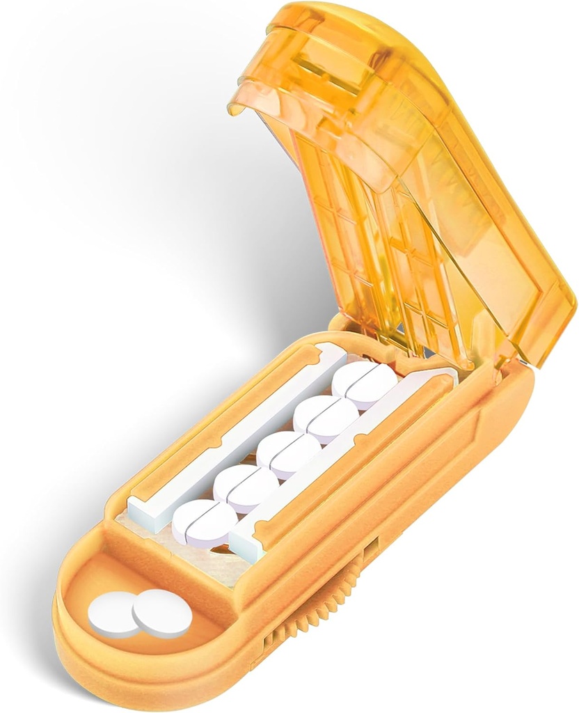 DUBSTAR Splitter Pill Cutter pour les petites et petites pilules, Multiple Pill Cutters pour les petites ou grandes pilules, Ajustable Pill Splitter avec dispositif de centrage et Blade Guard pour les comprimés multiples (Orange)