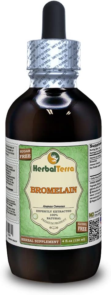 Bromelain (Ananas Comosus) Glycérite, poudre séchée extrait liquide sans alcool (marque: HerbalTerra, fièrement fabriqué aux États-Unis) 4 fl.oz (120 ml)