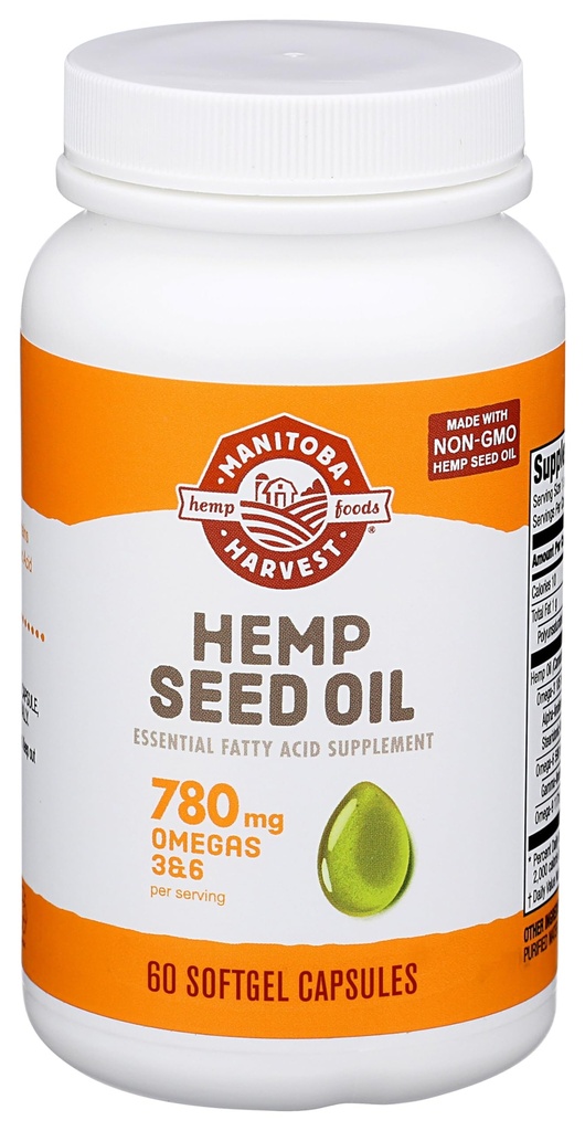 Manitoba Récolte Huile de chanvre Softgels, 2,475mg d'Omégas à base de plantes 3,6 et 9 par portion, y compris GLA, Huile de poisson Alternative, 60 Nombre (paquet de 1) Emballage Mai Varier