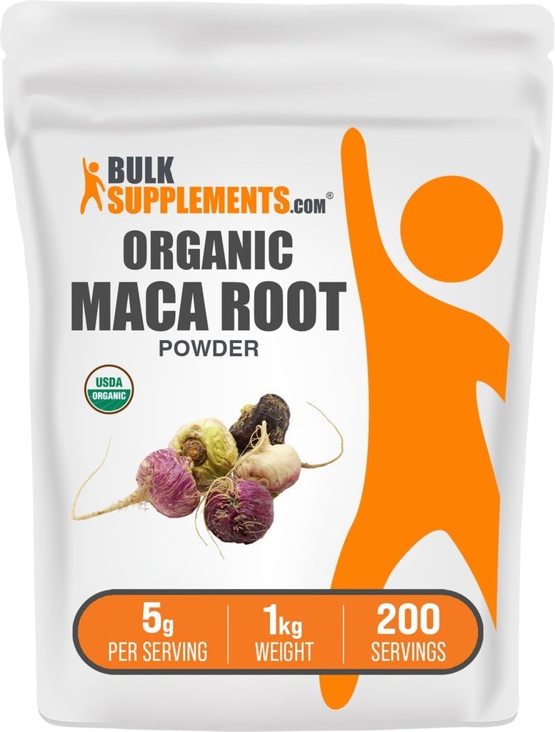 BulkSupplements.com Poudre de maca biologique - poudre de racine de maca biologique, supplément super-alimentaire - sans gluten, 5g par portion, 1kg (2,2 lbs) (paquet de 1)