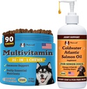 Natural Dog Company Multivitamin Chews & Coldwater Atlantic Salmon Oil Bundle – Soutien immunitaire avancé, soins articulaires et santé cognitive pour les chiens seniors – Supplément quotidien parfait, 90 Chews + 16oz Oi