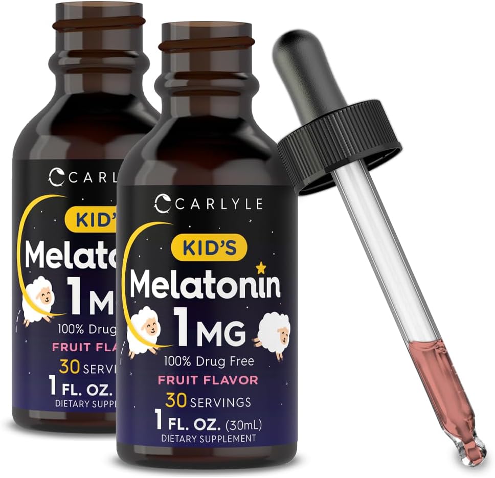 Carlyle Enfants Melatonin Liquid, 1 fl oz, 2 Pack, Fruit Flavor, Supplément sans drogue pour enfants