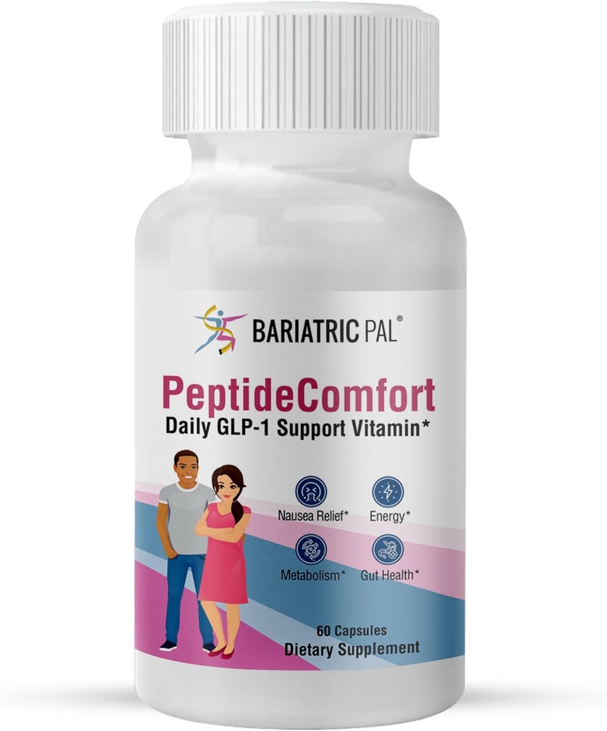 BariatricPal PeptideComfortTM - GLP-1 quotidien de soutien Vitamine pour le soulagement des nausées, l'énergie et la santé métabolique (60 capsules)