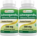 Best Naturals 2 Pack Capsules Ashwagandha pour le stress relaxant et l'humeur, 500 mg, 120 Nombre (Total 240 Capsules)