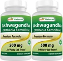 Best Naturals 2 Pack Capsules Ashwagandha pour le stress relaxant et l'humeur, 500 mg, 120 Nombre (Total 240 Capsules)