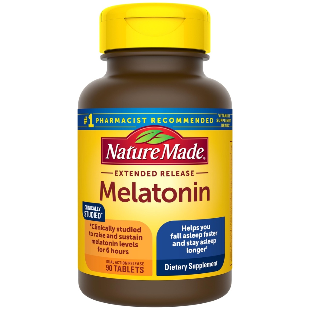Nature faite Melatonine 4mg Comprimés à libération prolongée, Suppléments de sommeil pour adultes, 100% sans médicament aide au sommeil, 90 Compte, 90 jours d'approvisionnement