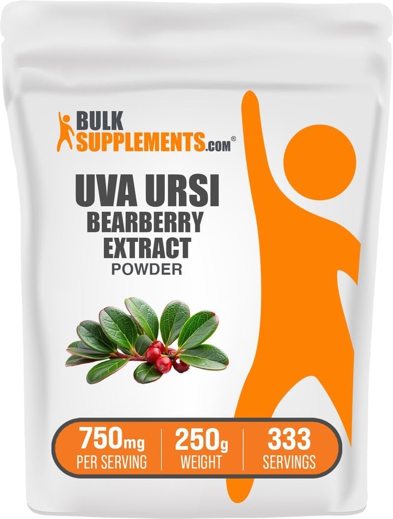 BulkSupplements.com Poudre d'extrait de feuille d'oursier - Extrait d'Uva Ursi, supplément à base de plantes - Vegan & Gluten Free, 750mg par portion, 250g (8,8 oz) (paquet de 1)