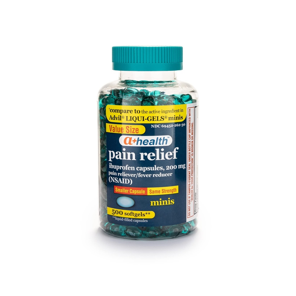 A+Santé Mini Ibuprofène 200 Mg Softgels, analgésique/réducteur de fièvre (AINS), 500 Compte