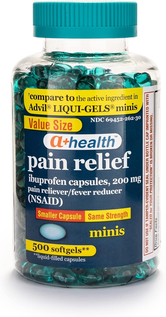 A+Santé Mini Ibuprofène 200 Mg Softgels, analgésique/réducteur de fièvre (AINS), 500 Compte