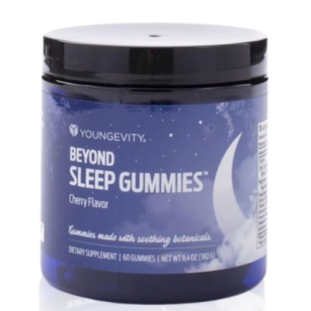 Youngevity Beyond Sleep Gummies – Mélatonine végétalisée, GABA, L-Tryptophan, Camomille – Soutient le repos et la détente – Tart Cherry Flavor – 60 Gummes végétaliens, sans sucre