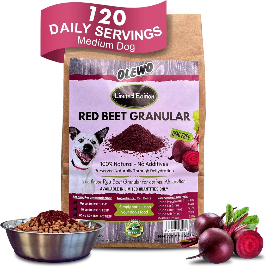 Betteraves rouges Olewo pour chiens Granular – naturel anti démangeaison Dog Food Topper, Immune, Cleansing, Skin & Coat Support, Déshydrated Whole Food Multivitamin & Fibre, 22 oz