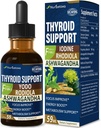 Thyroid Support Drops - Liquid Iodine Supplement, Gotas de YODO y Selenio para Tiroides, Con Rodiola Semenovii y Ortiga, Fight Brain Fog w/Ashwagandha & Rhodiola Extract Tincture.2 oz