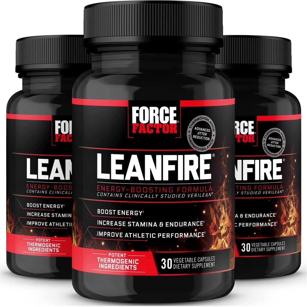 FACTEUR DE FORCE LeanFire, 3-Pack, Pills d'énergie préentraînement avec extrait de thé vert et caféine pour augmenter l'énergie, construire le muscle maigre, améliorer la performance sportif, et améliorer la concentration, 90 capsules
