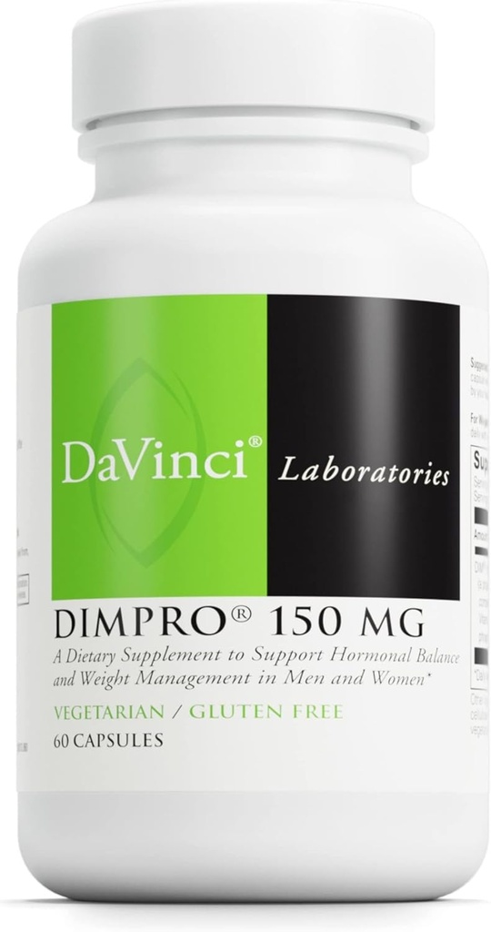 DAVINCI Labs DIMPro 150mg - Aide à soutenir l'équilibre hormonal, le métabolisme et plus avec DIM* - Sans gluten - 60 capsules (60 portions)