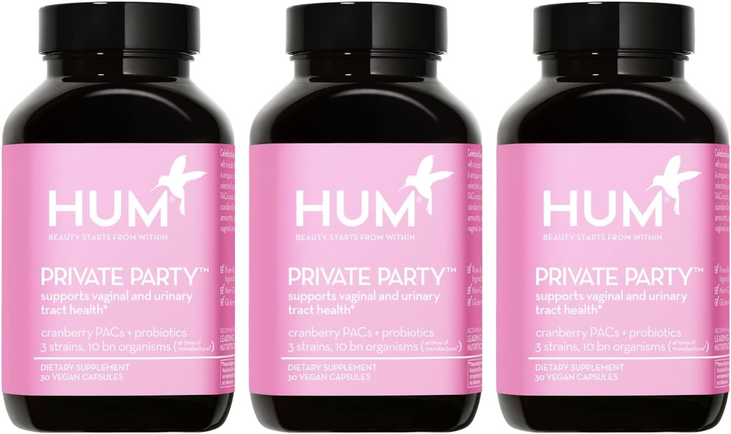 HUM Parti privé Probiotiques vaginaux pour les femmes, équilibre du pH et traitement urinaire Soutien Probiotique vaginal Supplément avec mélange de canneberges et de lactobacillus, pilules pour la santé des femmes, 90 capsules