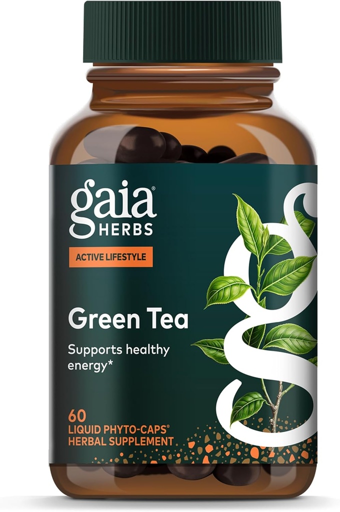 Gaia Herbs Green Tea - aide à maintenir des niveaux de poids et d'énergie sains* - avec la feuille de thé vert biologique et l'extrait - 60 phytocapsules liquides végétaliens (15 jours d'approvisionnement)