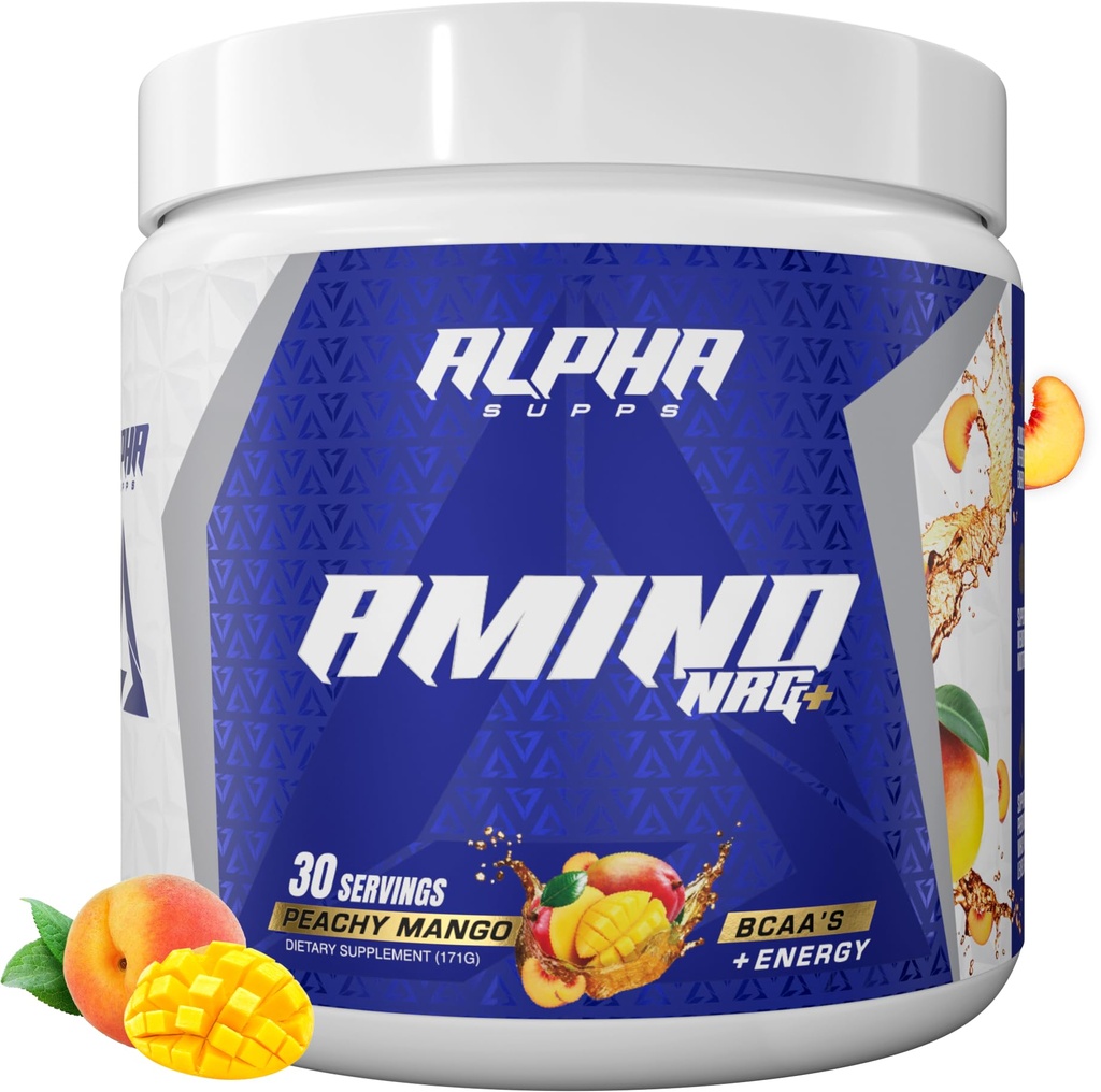 Alpha Suppose Amino NRG+ BCAA Amino Energy Recovery Powder - Mélange d'hydratation avec électrolytes - Focus Blend pour un support optimal de performance chez les hommes et les femmes (30 portions, mangue pêche)