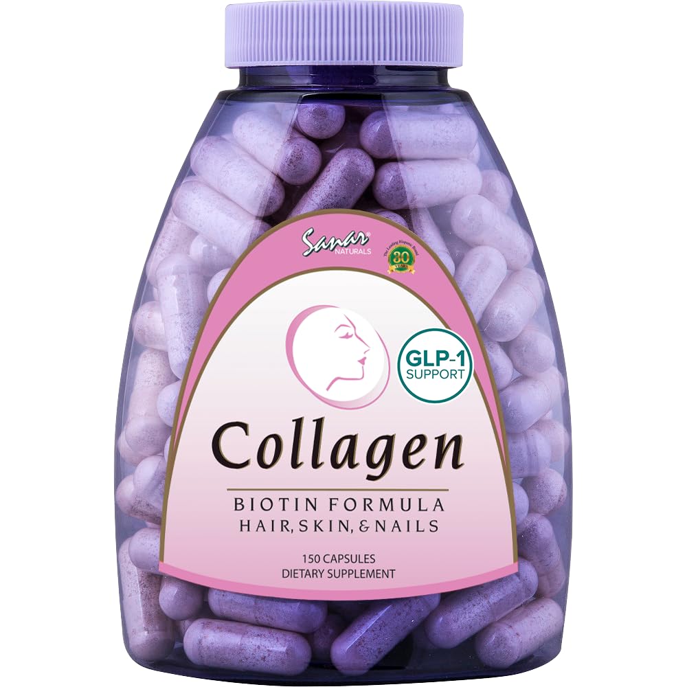 Sanar Naturals Pinces de collagène avec biotine, vitamine C - Soutient les cheveux, la peau et les ongles sains - stimuler la croissance des cheveux et les ongles forts - Supplément de biotine de collagène, 150 capsules