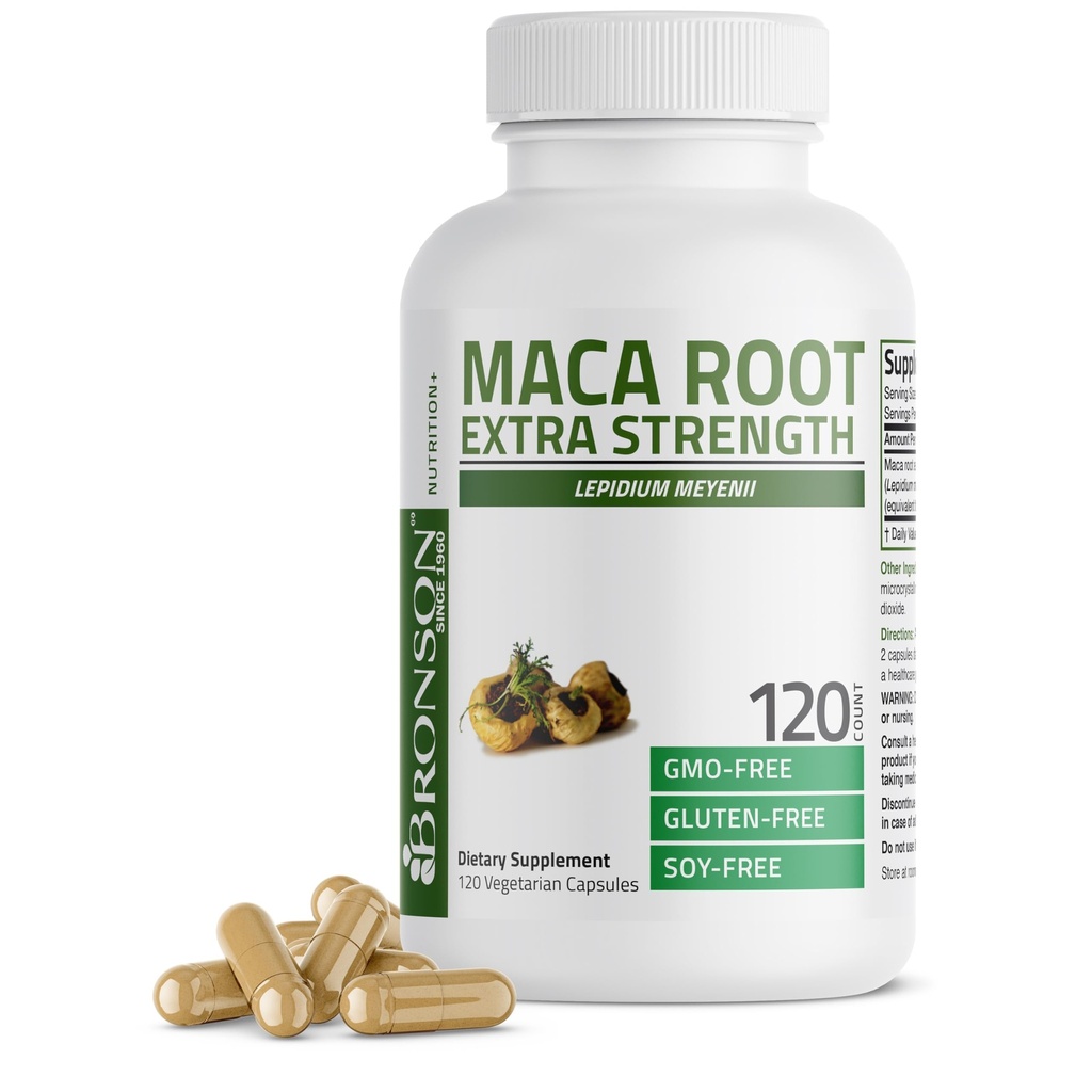 Bronson Maca Racine Extra Lepidium Meyenii, non OGM, 120 capsules végétariennes