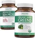 Mer Irlandaise et Super Verts Biologiques (3-Mois d'approvisionnement) Green Sea Synergy Bundle - Seamoss Biologique Irlandais - Superfood végétalien brut (180 Caps) et Greens Biologique Poudre avec 28 Fruits et Légumes (180 Caps)