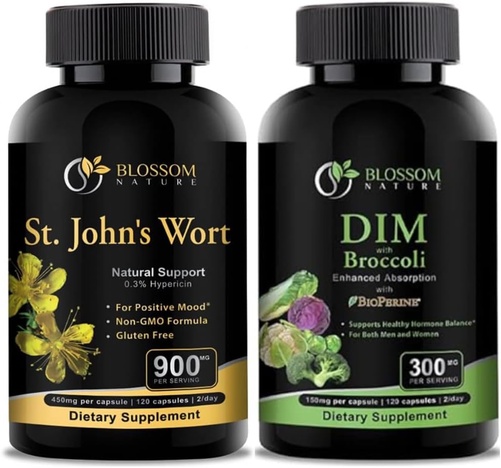 St Johns Wort 900mg-Mood Supplément de soutien-Calm Suppléments. Supplément DIM 300mg avec Broccoli 200mg BioPerine 10mg-Hormone et équilibre œstrogène pour les femmes et les hommes.120 Capsules végétales(2 MOIS SUPPLÉMENT)
