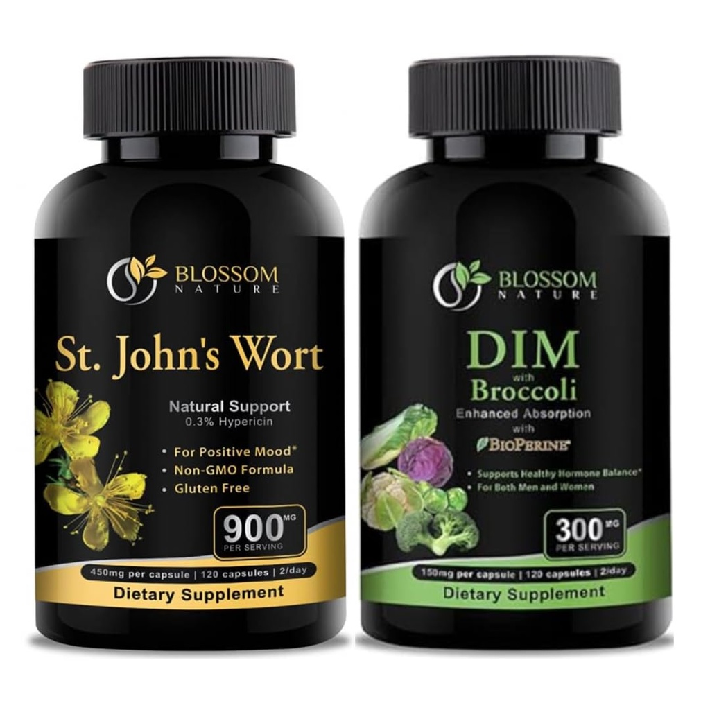 St Johns Wort 900mg-Mood Supplément de soutien-Calm Suppléments. Supplément DIM 300mg avec Broccoli 200mg BioPerine 10mg-Hormone et équilibre œstrogène pour les femmes et les hommes.120 Capsules végétales(2 MOIS SUPPLÉMENT)