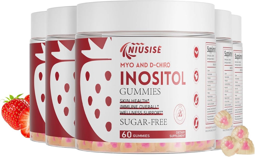 Inositol Gummies, Supplément Inositol avec Myo-Inositol et D-Chiro Inositol + Vitamine D3, Idéal rapport 40:1, avec Magnésium Glycinate 400mg, soutient le cycle régulier pour les femmes, Vegan, 5 Pack