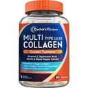 Recettes du médecin Peptides multicollagènes avec curcuma doré, vitamine C, biotine, acide hyaluronique et poivre noir, suppléments de collagène pour la peau, cheveux, ongles, collagène pour les femmes et les hommes, 90 capsules