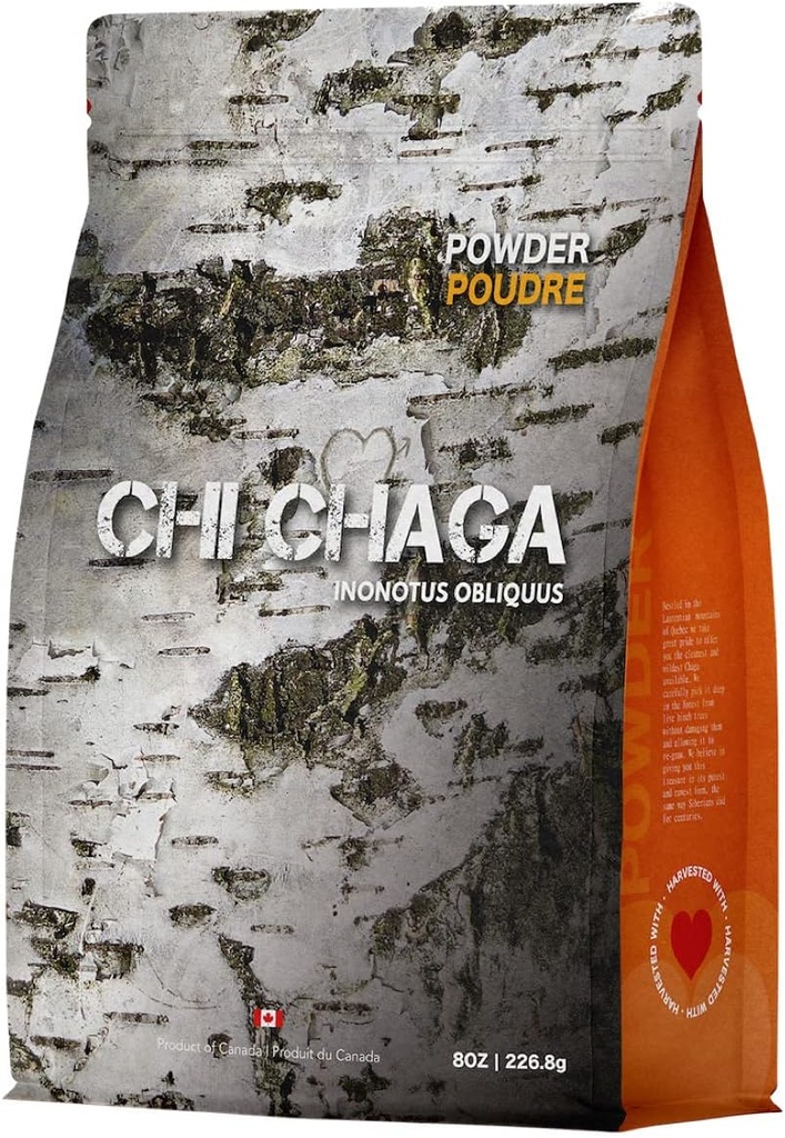 Poudre de champignons de Chaga biologique premium - 8 oz de thé de Chaga canadien authentique 100 % sauvage récolté