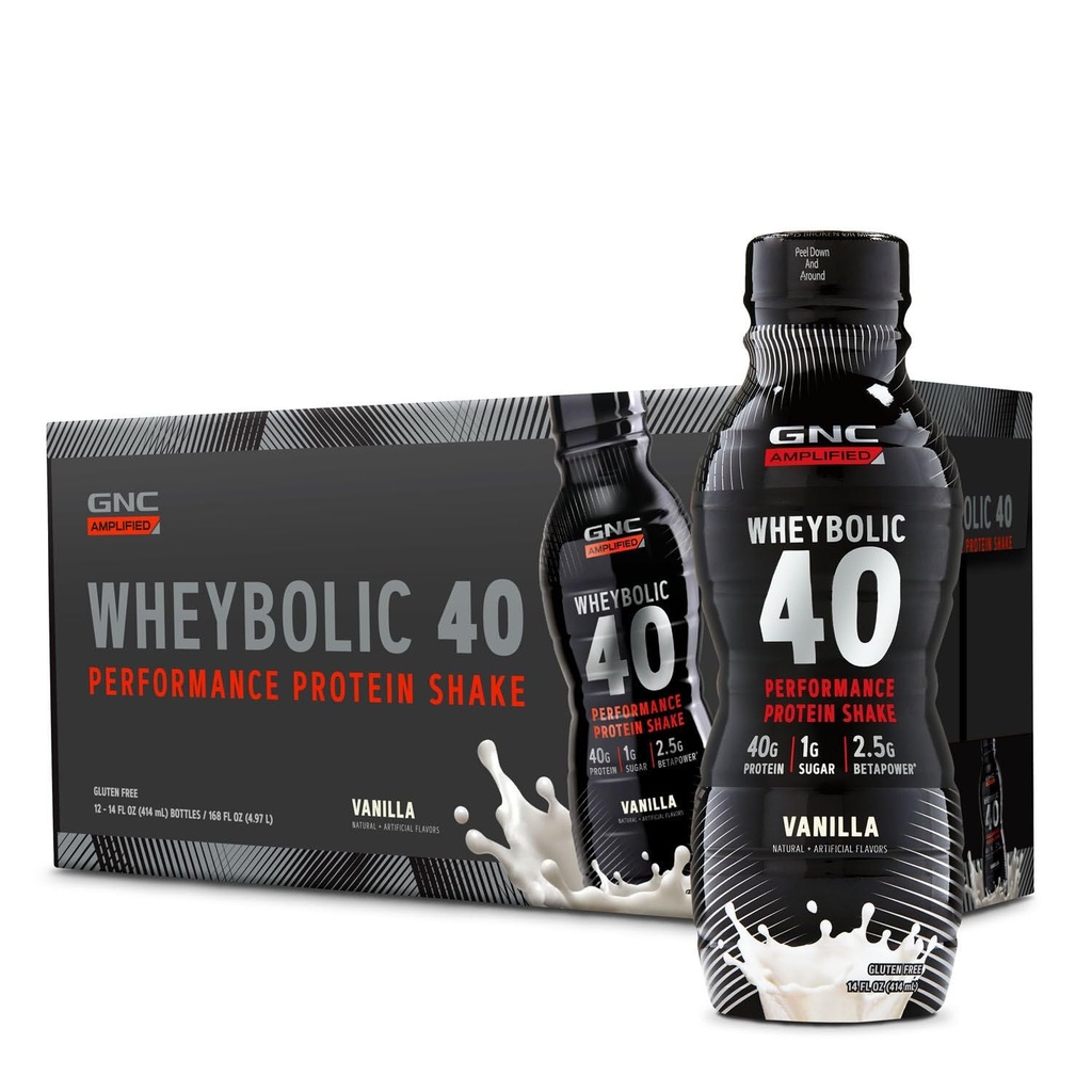 GNC AMP Wheybolic 40 - Vanille - 14oz. (12 bouteilles)