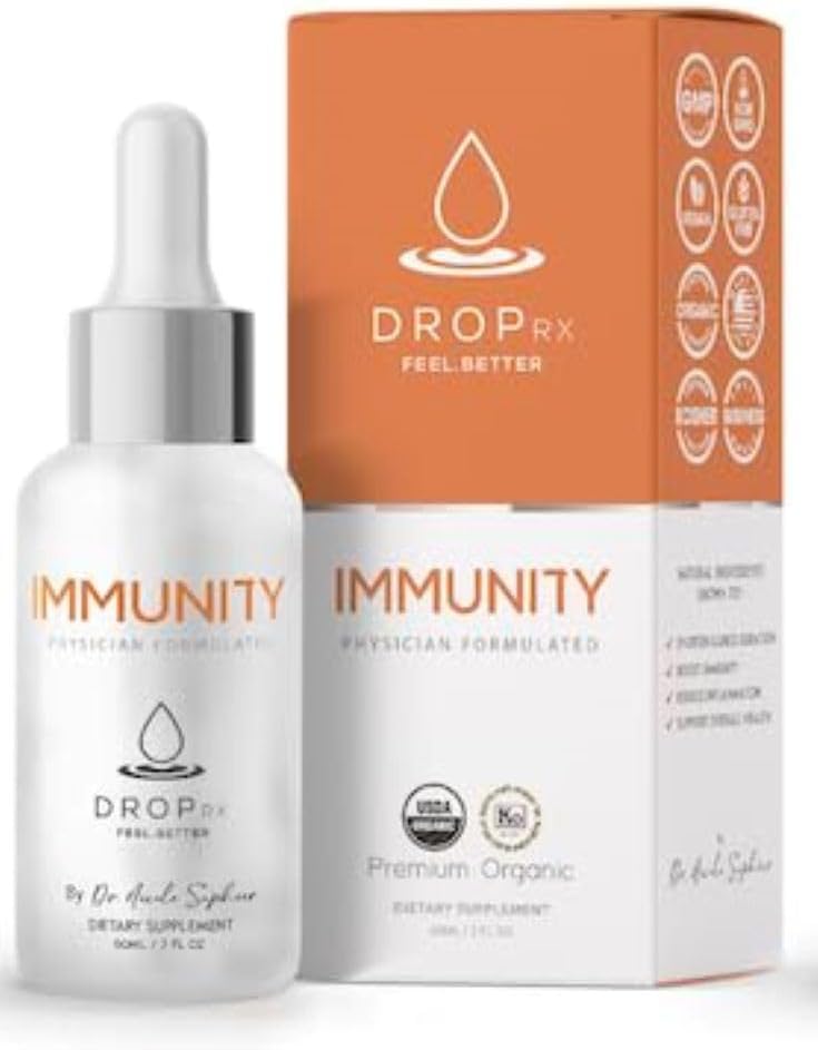 DropRx Immunity by Dr Nicole Saphier – Elderberry, Echinacea & Suppléments à l'ail pour le soutien du système immunitaire, biologique, non-OGM, végétalien, sans gluten, casher, fabriqué aux États-Unis (2 Fl Oz)