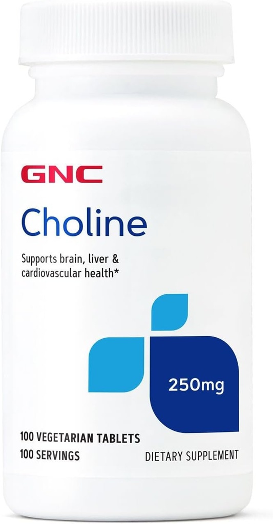 GNC Choline 250mg.com soutient le cerveau, le foie et la santé cardiovasculaire.
