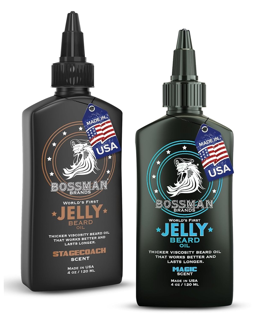 Bossman Jelly Beard Oil for Men Bundle, 2 paquets, 8 oz (Magic + Scents d'écoach)