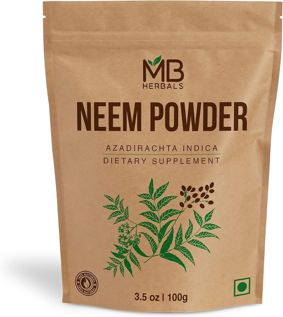 MB Herbals Pure Neem Poudre de feuille 100 Gram / 3,5 oz
