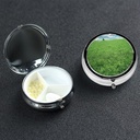 Pill Box 3 Compartment Small Pill Case for Purse & Pocket,Cute Mini Pill Organizer Green Lawn Metal Travel Pillbox Portable Pill Container Holder to Hold Vitamins,Fish Oil