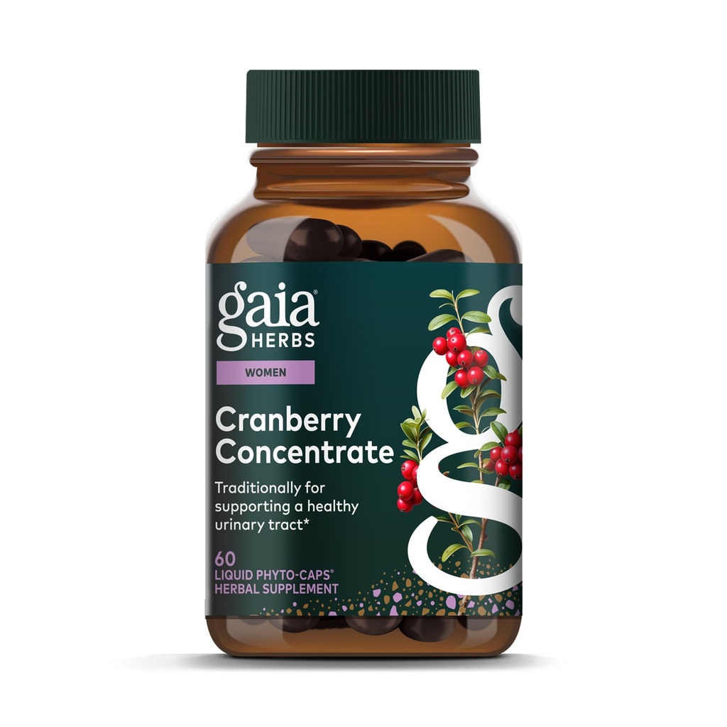 Gaïa Herbes Concentré de canneberges - Aide à maintenir la santé du trac urinaire - Fait avec extrait de jus de canneberge biologique dans des capsules pratiques - 60 capsules de phytocapsules liquides végétaliens (30 jours d'approvisionnement)