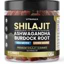 Gummées de chilajit biologique, mousse de mer, ashwagandha, 105+ Trace Minerals – Racine de dard biologique et lions Champignon de la Mane – Saveur de pastèque - Vegan & non-OGM – Fabriqué aux États-Unis – 60ct