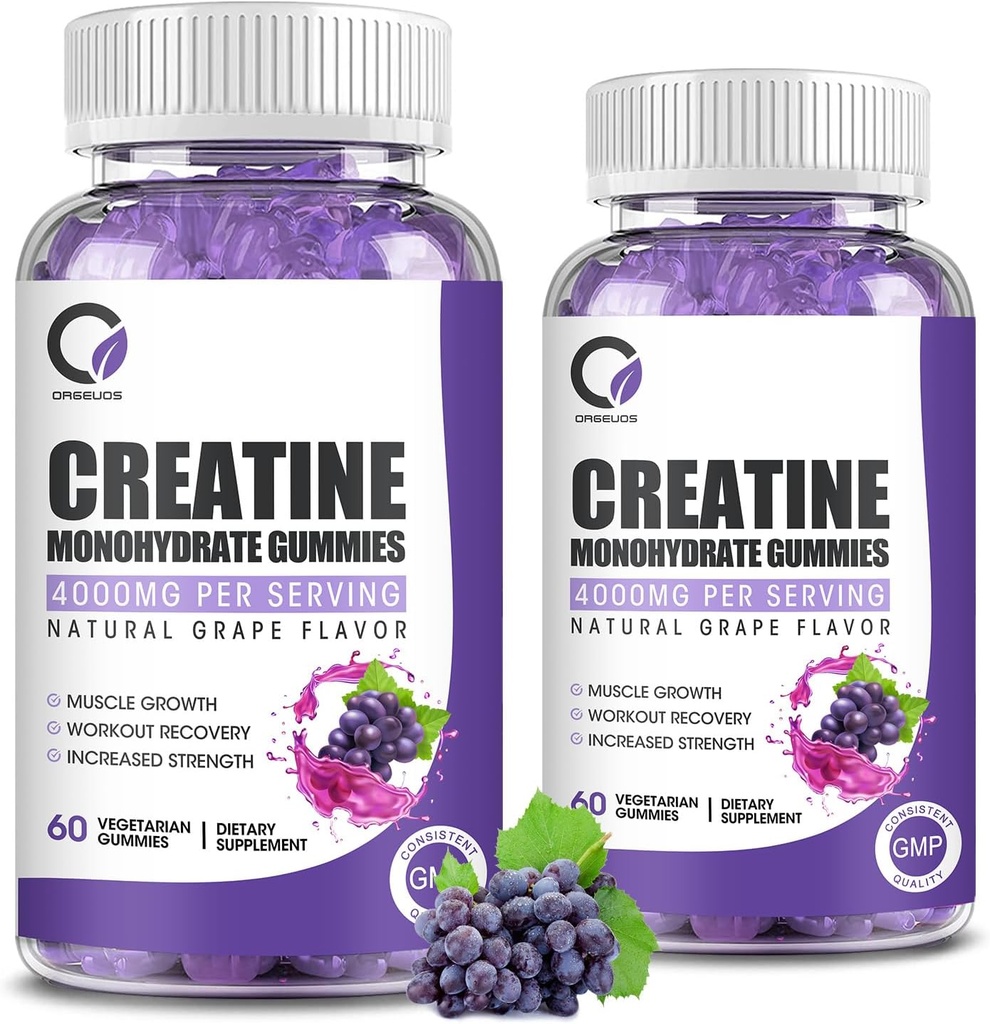 Creatine Monohydrate Gommies Muscle Strength pour les hommes et les femmes, supplément de stimulation énergétique avant le travail - Arôme de raisin