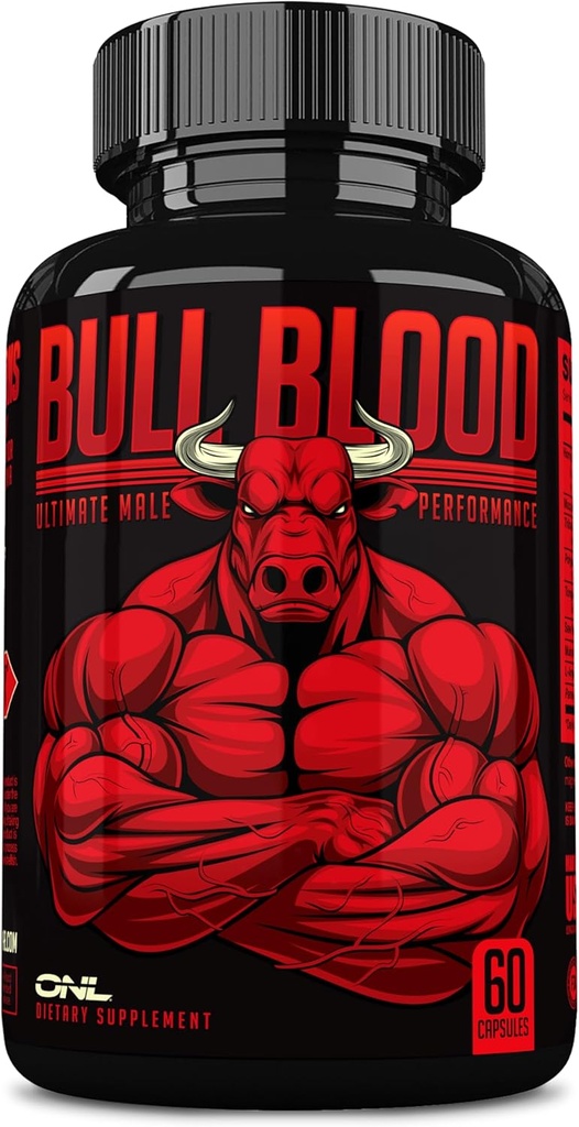 Bull Blood Testostérone Booster pour les hommes - Supplément de testostérone pour l'endurance et l'endurance - Maca Root, Horny Goat Weed, Tribulus Terrestris Extract & Tongkat Ali - Supplément d'amélioration masculine - 60 Ct